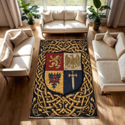 Medieval Heraldry Coat of Arms Rug with Lion Eagle Sword and Celtic Knot Border – Vintage Castlecore Medieval Tapestry Area Carpet Decor