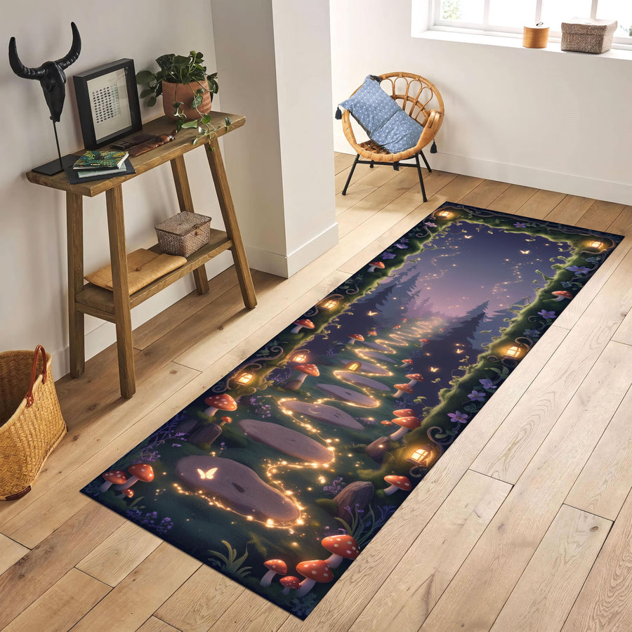Fairy Forest Runner Rug, Whimsical Glowing Pathway Rug, Fairycore Kids Room Decor, Enchanted Mushroom Carpet, Magical Woodland Hallway Rug
