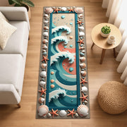 Ocean Wave Runner Rug, Coastal Beachcore Rug, Summer Seashell Hallway Carpet, Nautical Starfish Rug, Vibrant Sea Inspired Decor