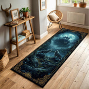Moonlit Wolf Forest Runner Rug, Mystical Gothic Hallway Carpet with Fantasy Temple Night Art, Moon Area Rug for Entryway and Living Room