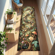 Floral Dragon Runner Rug, Fantasy Nature Carpet with Vines and Mushrooms, Mystical Botanical Hallway Rug for Boho and Fairycore Homes