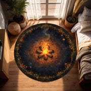 Round Campfire Rug – Cozy Bonfire Floor Mat, Rustic Boho Fireplace Style, Soft Washable Area Carpet for Living Room Bedroom and Cabin Decor