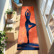 Yoga Pose Runner Rug, Abstract Woman Yoga Mat for Meditation, Modern Zen Fitness Carpet, Minimalist Home Workout Floor Decor for Yoga Spaces