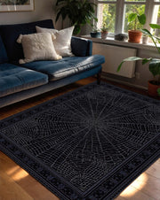 Gothic Black Spider Web Rug for Living Room, Halloween Style Dark Aesthetic Carpet, Creepy Web Design Area Rug for Spooky Home Decor
