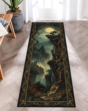 Twilight Dragon Runner Rug, Fantasy Tapestry Rug, Moonlit Castle Decor, Gothic Hallway Rug, Mythical Creature Rug, Dark Forest Washable Rug