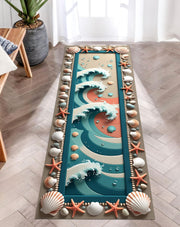 Ocean Wave Runner Rug, Coastal Beachcore Rug, Summer Seashell Hallway Carpet, Nautical Starfish Rug, Vibrant Sea Inspired Decor