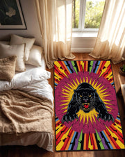 Retro Tattoo Panther Rug, Vibrant Pop Art Carpet, Flash Style Lightning Bolt Rug, Bold Colorful Panther Decor, Vintage Ink Vibe Rug