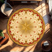 Christmas Round Oriental Rug in Red and Gold, Star Medallion Vintage Carpet, Festive Holiday Area Rug for Living Room Bedroom Cozy Decor