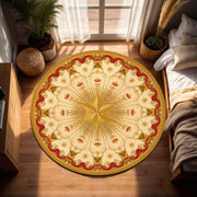 Christmas Round Oriental Rug in Red and Gold, Star Medallion Vintage Carpet, Festive Holiday Area Rug for Living Room Bedroom Cozy Decor