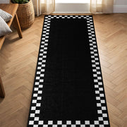 Black Checkerboard Border Runner Rug, Modern Black and White Hallway Runner, Minimalist Entryway Carpet, Geometric Checkered Floor Decor