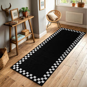 Black Checkerboard Border Runner Rug, Modern Black and White Hallway Runner, Minimalist Entryway Carpet, Geometric Checkered Floor Decor