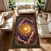 Celestial Sun Moon Area Rug, Boho Astrology Carpet, Vintage Starry Night Living Room Decor, Mystical Galaxy Floor Mat, Witchy Gift