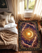 Celestial Sun Moon Area Rug, Boho Astrology Carpet, Vintage Starry Night Living Room Decor, Mystical Galaxy Floor Mat, Witchy Gift