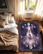 Celestial Moon Phases Area Rug in Purple Galaxy, Witchy Boho Astrology Carpet, Zodiac Constellation Floor Mat for Living Room Bedroom Decor