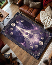 Celestial Moon Phases Area Rug in Purple Galaxy, Witchy Boho Astrology Carpet, Zodiac Constellation Floor Mat for Living Room Bedroom Decor