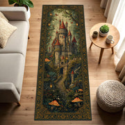 Fairytale Castle Runner Rug for Hallway, Medieval Castlecore Carpet, Enchanted Forest Toadstool Path, Vintage Cottagecore Storybook Decor