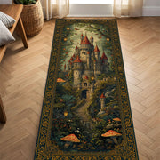 Fairytale Castle Runner Rug for Hallway, Medieval Castlecore Carpet, Enchanted Forest Toadstool Path, Vintage Cottagecore Storybook Decor