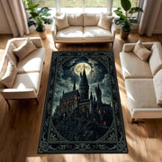Gothic Castle Rug, Dark Fantasy Aesthetic Area Carpet, Spooky Medieval Decor for Living Room Bedroom, Witchy Halloween Home Gift