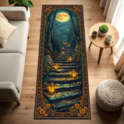 Moonlit Forest Stairway Runner Rug with Lanterns – Celestial Gothic Hallway Carpet, Fantasy Boho Entryway Non Slip Washable Floor Decor
