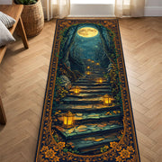 Moonlit Forest Stairway Runner Rug with Lanterns – Celestial Gothic Hallway Carpet, Fantasy Boho Entryway Non Slip Washable Floor Decor