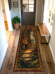 Enchanted Forest Library Runner Rug, Vintage Book Nook Hallway Carpet, Cozy Reading Path Art, Non Slip Washable Floor Decor for Entryway