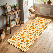 Sunflower Daisy Floral Runner Rug, Orange Yellow Vintage Botanical Hallway Runner, Cottage Farmhouse Kitchen Entryway Carpet, Boho Decor