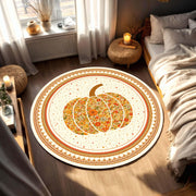 Round Pumpkin Floral Rug, Boho Fall Area Carpet, Vintage Daisy Harvest Mat, Farmhouse Autumn Decor for Living Room Bedroom and Nursery