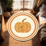 Round Pumpkin Floral Rug, Boho Fall Area Carpet, Vintage Daisy Harvest Mat, Farmhouse Autumn Decor for Living Room Bedroom and Nursery