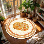 Round Pumpkin Floral Rug, Boho Fall Area Carpet, Vintage Daisy Harvest Mat, Farmhouse Autumn Decor for Living Room Bedroom and Nursery