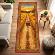 Farmhouse Tractor Runner Rug for Hallway, Country Sunset Wheat Field Carpet, Cottagecore Rustic Kitchen Floor Decor Carpet