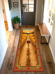 Farmhouse Tractor Runner Rug for Hallway, Country Sunset Wheat Field Carpet, Cottagecore Rustic Kitchen Floor Decor Carpet