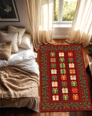 Christmas Gift Boxes Area Rug, Red Green Holiday Carpet, Festive Living Room Bedroom Decor, Winter Floor Mat, Cozy Xmas Home Accent