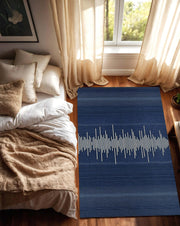 Navy Blue Sound Wave Rug – Modern Minimalist Area Carpet with Audio Waveform Design, Low Pile Soft Rug for Living Room, Contemporary Decor