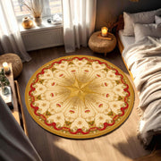 Christmas Round Oriental Rug in Red and Gold, Star Medallion Vintage Carpet, Festive Holiday Area Rug for Living Room Bedroom Cozy Decor