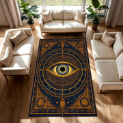 All Seeing Eye Rug, Mystical Celestial Area Carpet in Navy Gold, Occult Boho Witchy Decor, Esoteric Astrology Living Room Bedroom Mat