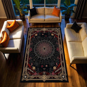 Gothic Spider Web Area Rug with Roses & Ornate Borders, Dark Vintage Boho Witchy Decor, Black Red Living Room Bedroom Aesthetic Carpet