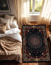 Gothic Spider Web Area Rug with Roses & Ornate Borders, Dark Vintage Boho Witchy Decor, Black Red Living Room Bedroom Aesthetic Carpet