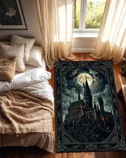Gothic Castle Rug, Dark Fantasy Aesthetic Area Carpet, Spooky Medieval Decor for Living Room Bedroom, Witchy Halloween Home Gift