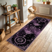 Witchy Celestial Runner Rug in Purple Black Galaxy – Moon Star Mandala Hallway Mat, Gothic Boho Aesthetic, Non Slip Washable Entry Decor