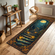 Moonlit Forest Stairway Runner Rug with Lanterns – Celestial Gothic Hallway Carpet, Fantasy Boho Entryway Non Slip Washable Floor Decor
