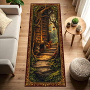 Enchanted Forest Library Runner Rug, Vintage Book Nook Hallway Carpet, Cozy Reading Path Art, Non Slip Washable Floor Decor for Entryway