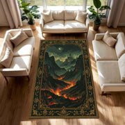 Fantasy Castle Lava Landscape Area Rug – Gothic Dark Academia Medieval Aesthetic Carpet for Living Room Bedroom, Vintage Baroque Border Art