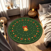 Round Christmas Rug Green Holiday Bell Wreath Design, Festive Circle Area Carpet for Living Room Bedroom, Xmas Decor Non Slip Floor Mat