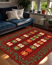 Christmas Gift Boxes Area Rug, Red Green Holiday Carpet, Festive Living Room Bedroom Decor, Winter Floor Mat, Cozy Xmas Home Accent