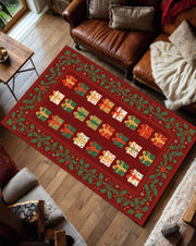 Christmas Gift Boxes Area Rug, Red Green Holiday Carpet, Festive Living Room Bedroom Decor, Winter Floor Mat, Cozy Xmas Home Accent