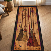 Witch Broom Runner Rug Halloween Hallway Carpet, Vintage Broomstick Print Floor Mat for Entryway, Cozy Fall Decor Gift Idea