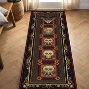 Halloween Runner Rug with Cute Skeletons and Zombie Motifs, Vintage Gothic Hallway Carpet Runner, Non Slip Washable Entryway Decor