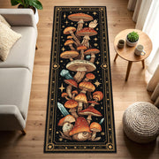 Boho Mushroom Runner Rug for Hallway – Celestial Crystal Forest Design, Witchy Cottagecore Decor, Non Slip Washable Entryway Carpet
