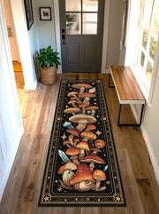 Boho Mushroom Runner Rug for Hallway – Celestial Crystal Forest Design, Witchy Cottagecore Decor, Non Slip Washable Entryway Carpet