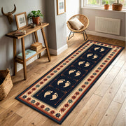 Navy Southwestern Runner Rug with Footprint Pattern – Boho Tribal Non Slip Washable Hallway Rug for Entryway Kitchen and Living Room